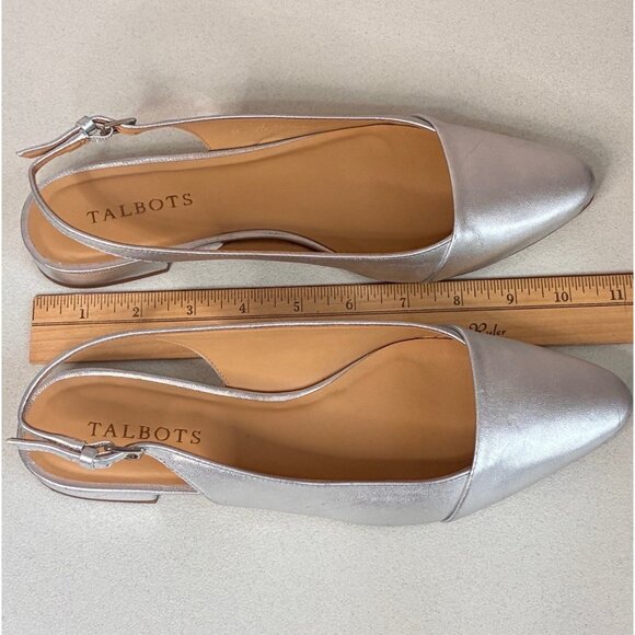 Talbots Edison Slingback Flats Womens 9AA. Silver Leather Upper Buckle Holiday - Picture 10 of 11